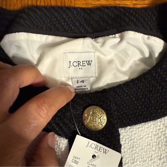 NEW J. Crew Factory Lady Tweed Jacket 14 Black White Gold Button Blazer Chic - Picture 10 of 16